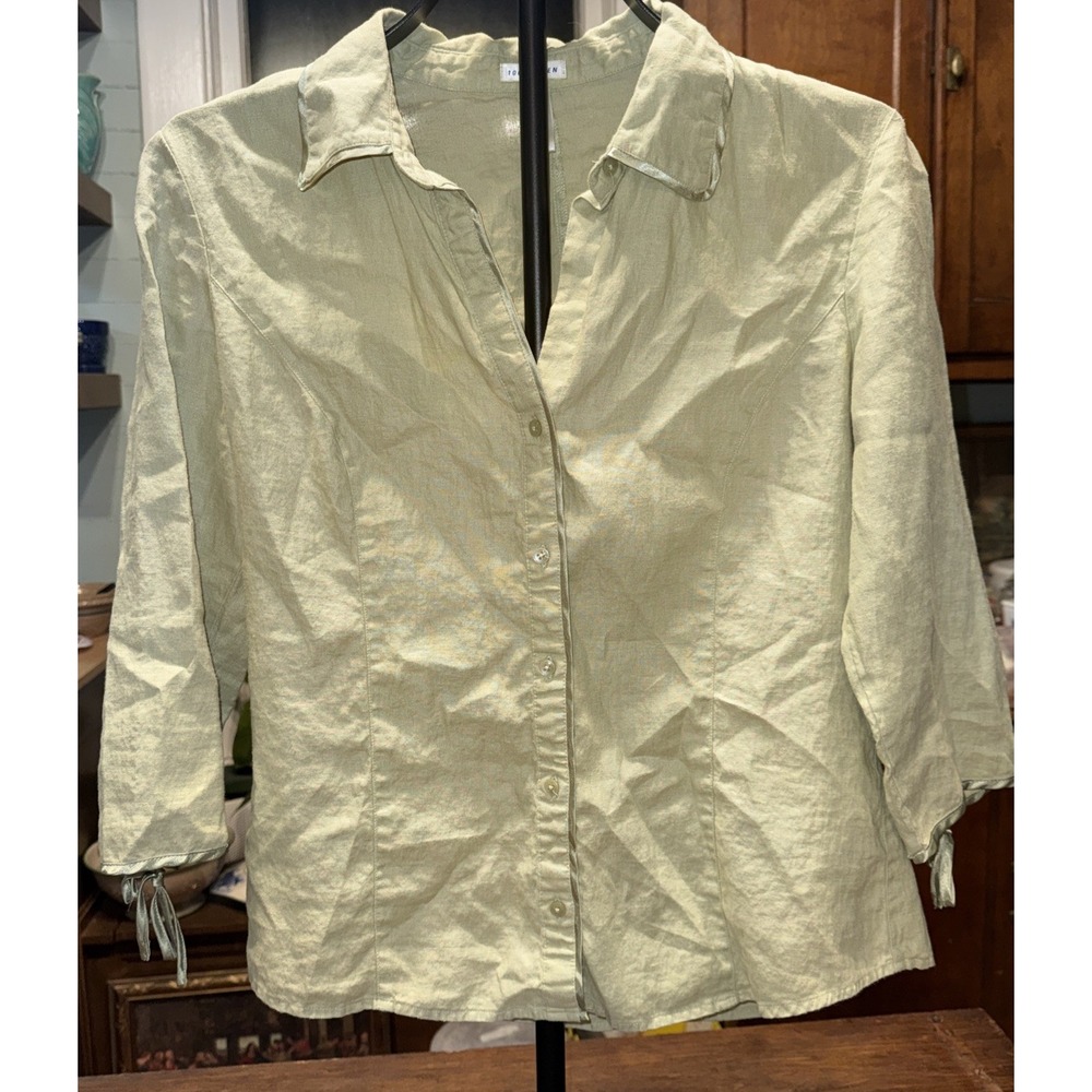 Vtg Old Navy Linen Button Down Shirt Y2K Coastal Peasant Sustainable Beachy Boho